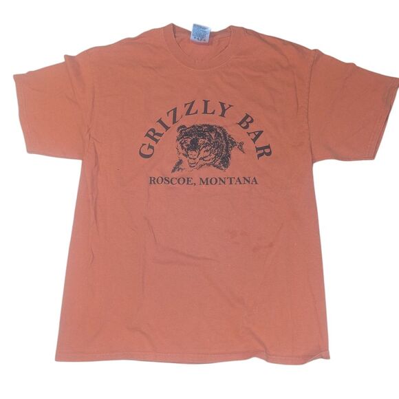 🛍️Men's Orange Grizzly Bar Tee Roscoe Montana - Picture 1 of 5